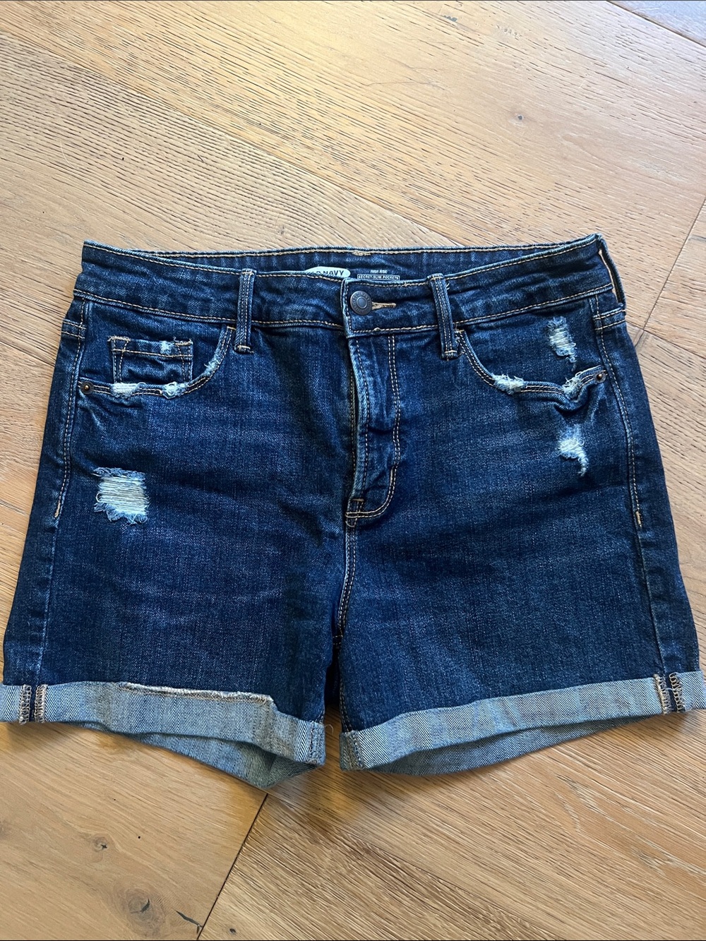Old Navy Dark Blue Rolled Cuff Distressed Denim Shorts